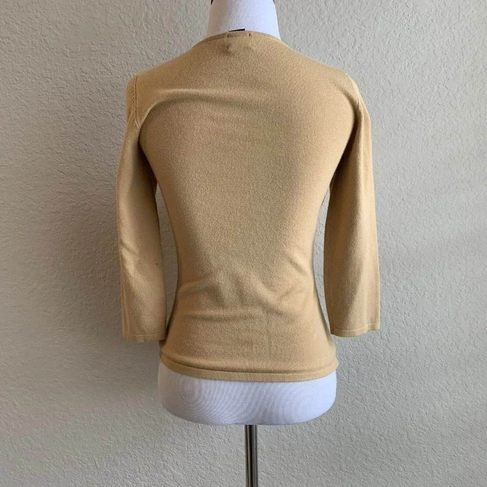 INC tan brown lace-up v-neck 3/4 sleeve sweater